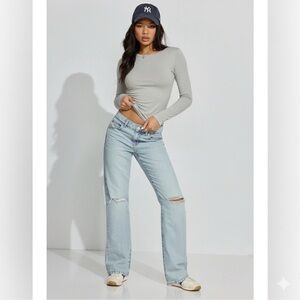 Garage | Relaxed Fit Straight Light Blue Distressed Women's Jeans